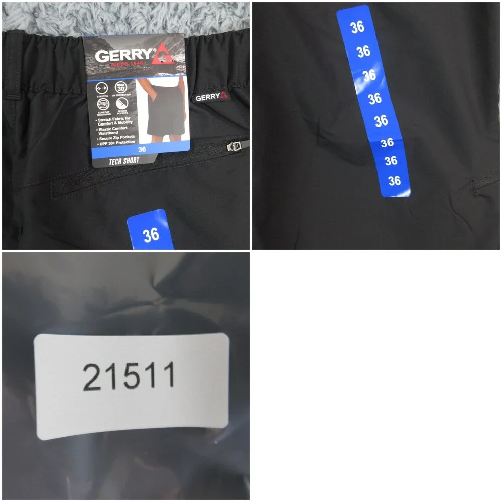 Gerry Tech Short Mens 36 Black Stretch Comfort Waistband UPF 30 Hiking 36x8* NWT